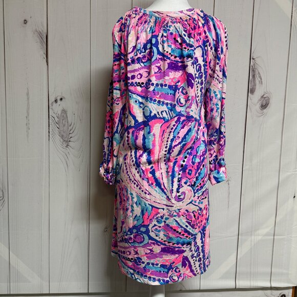 Lilly Pulitzer Sleeved Essie Dress Coral Shell Out Large, EUC - Picture 2 of 12